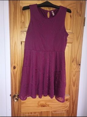 Xhilaration Plum Lace-Pattern Fit & Flare Dress
